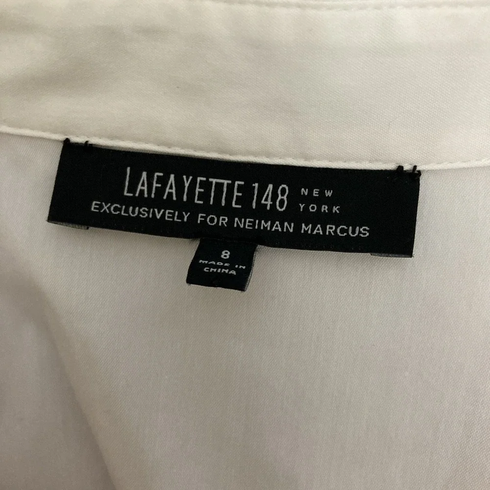 Lafayette‎ 148 White Long Sleeve Button-Up w/Pink Accents on Yoke & Wrist - SZ 8 - Picture 7 of 11